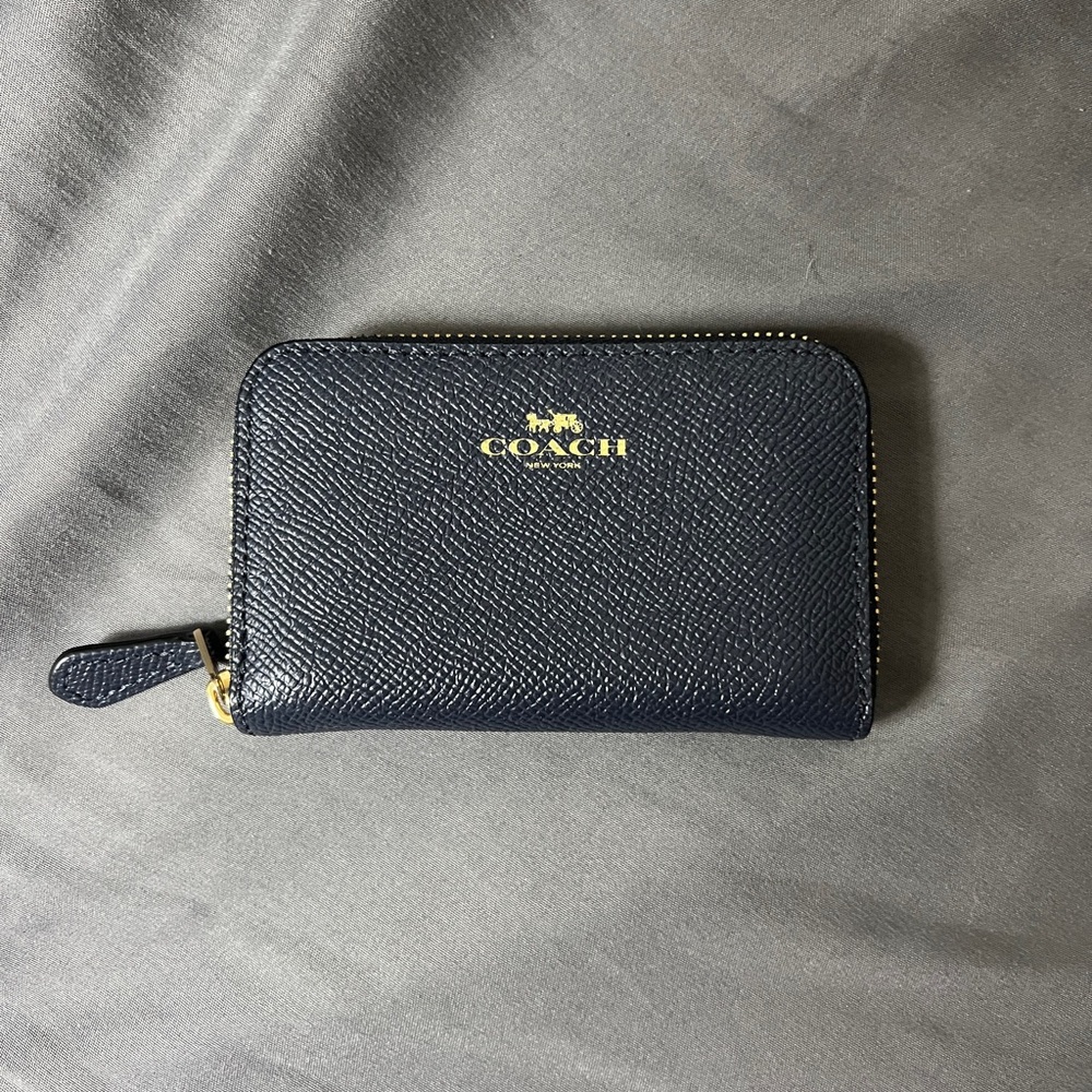 Coach Dark Blue Leather Wallet with Gold Logo